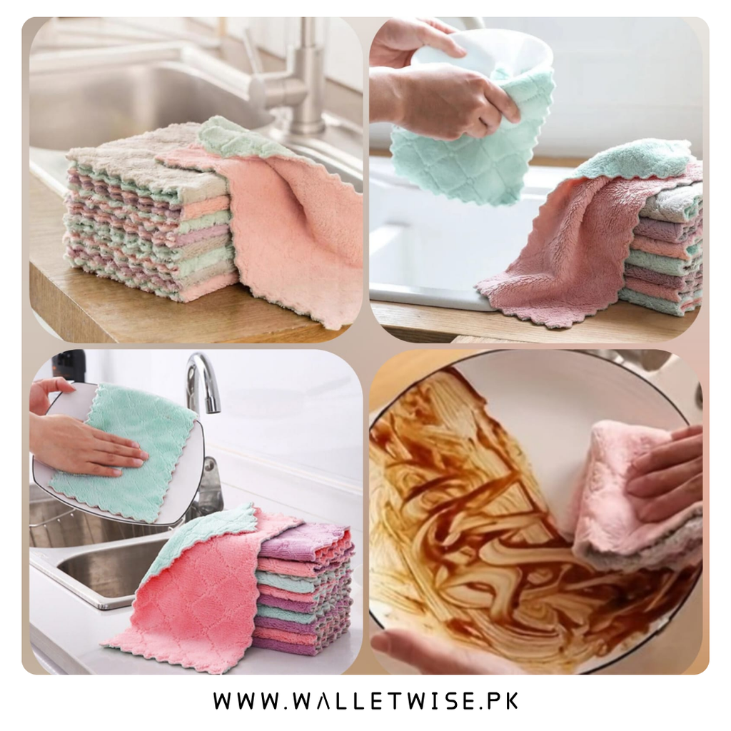 12-Pack Coral Velvet Kitchen Cleaning Towels – Absorbent, Quick-Dry & Lint-Free Cloths