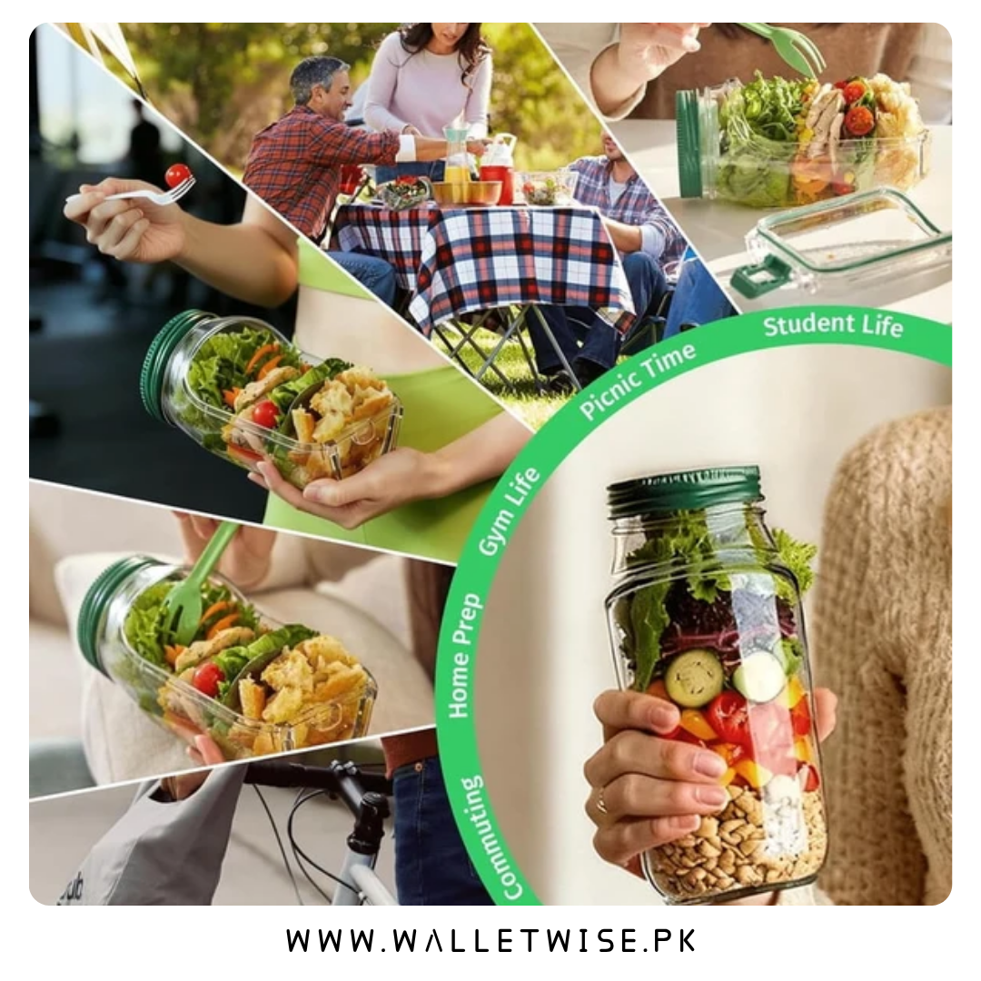 2-in-1 Salad Meal Prep Container with Dressing Cup | Airtight Fresh Lock Salad Jar