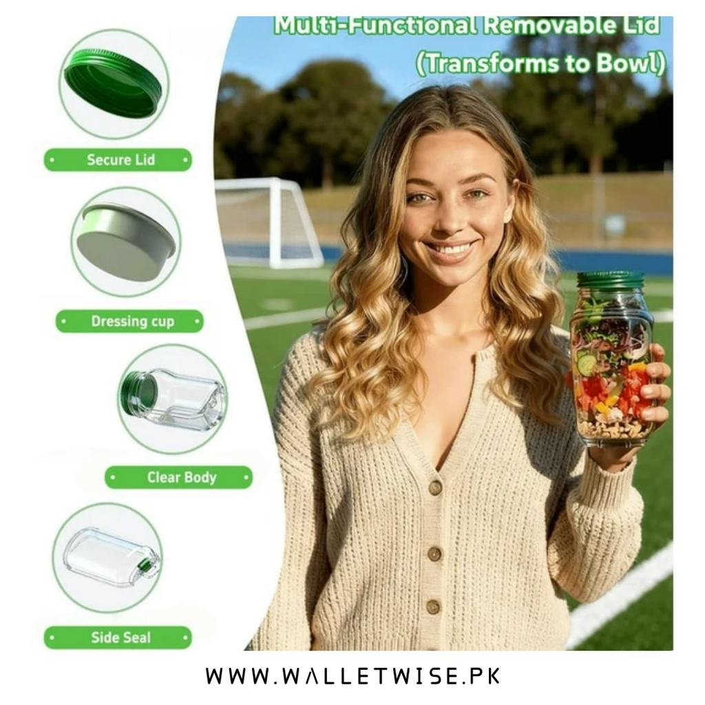 2-in-1 Salad Meal Prep Container with Dressing Cup | Airtight Fresh Lock Salad Jar
