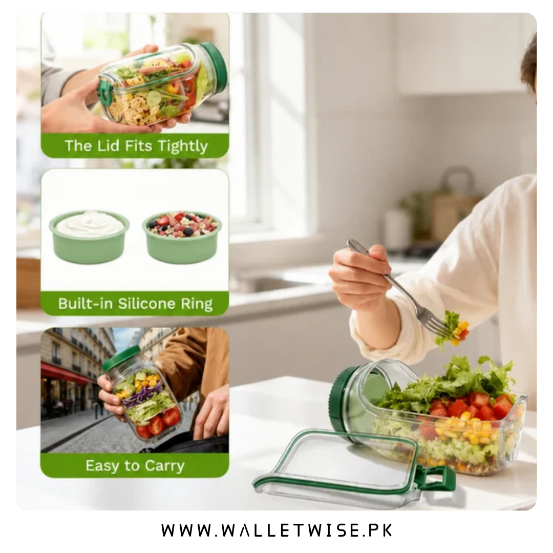 2-in-1 Salad Meal Prep Container with Dressing Cup | Airtight Fresh Lock Salad Jar