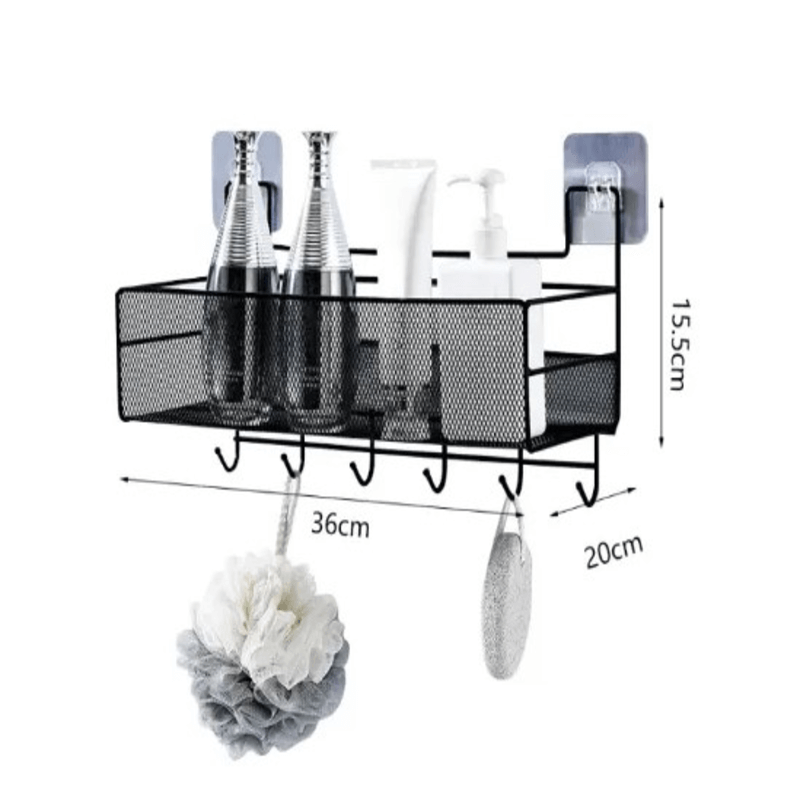 Metal Meshed Wall-Mounted Shelf with Hooks - My Store