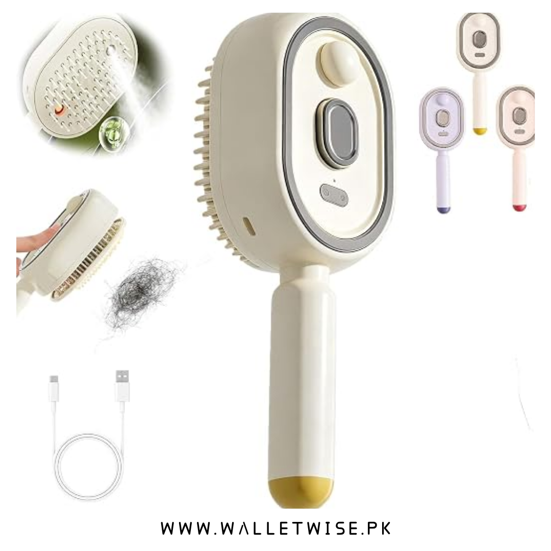 3-in-1 Electric Steam Hair Brush with Built-in Water Spray, Rechargeable Detangling Hair Brush with Nano Mist, Red Light & Vibration, Anti-Frizz Hair Styling Brush for Women