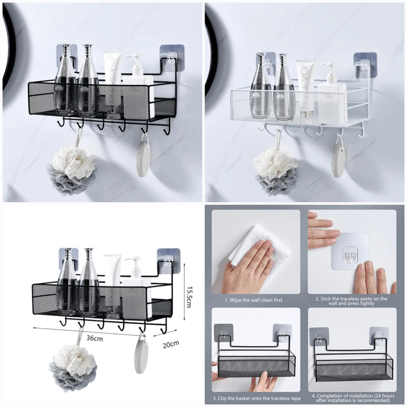 Metal Meshed Wall-Mounted Shelf with Hooks - My Store