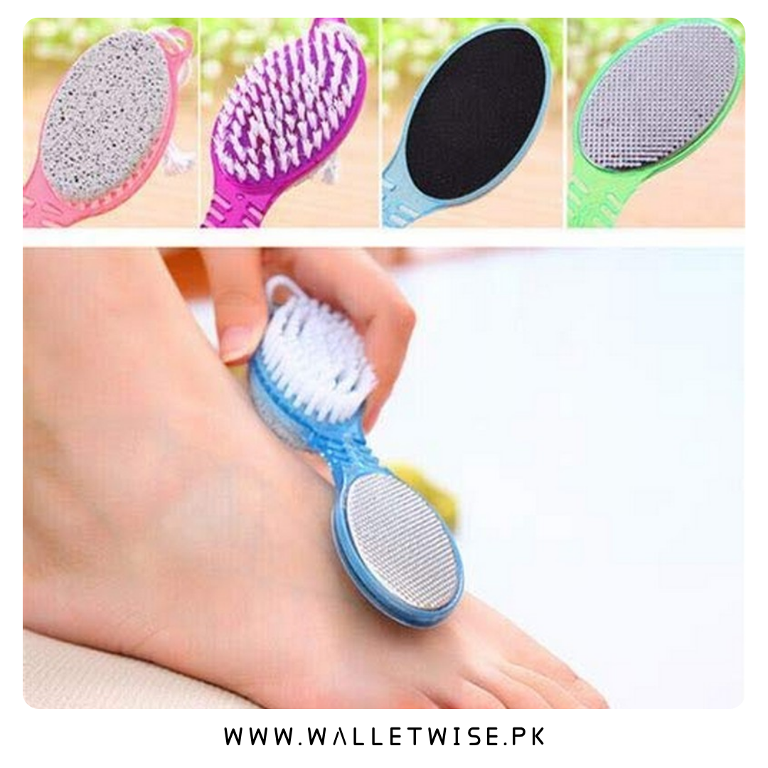 4-in-1 Pedicure Foot Scrubber, Multi-Use Foot File, Callus Remover, Pumice Stone, Nail Cleaning Brush & Buffing Tool for Dead Skin Removal and Foot Care