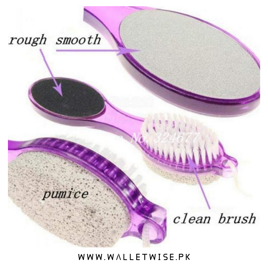 4-in-1 Pedicure Foot Scrubber, Multi-Use Foot File, Callus Remover, Pumice Stone, Nail Cleaning Brush & Buffing Tool for Dead Skin Removal and Foot Care