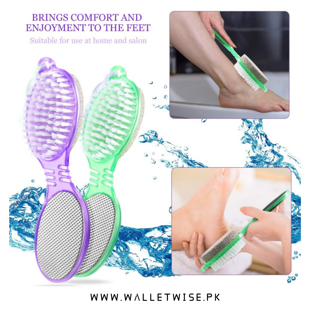 4-in-1 Pedicure Foot Scrubber, Multi-Use Foot File, Callus Remover, Pumice Stone, Nail Cleaning Brush & Buffing Tool for Dead Skin Removal and Foot Care