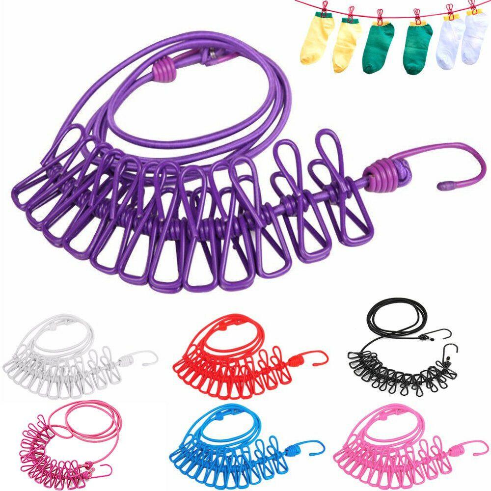 Elastic Clothesline 12 Clips Rope