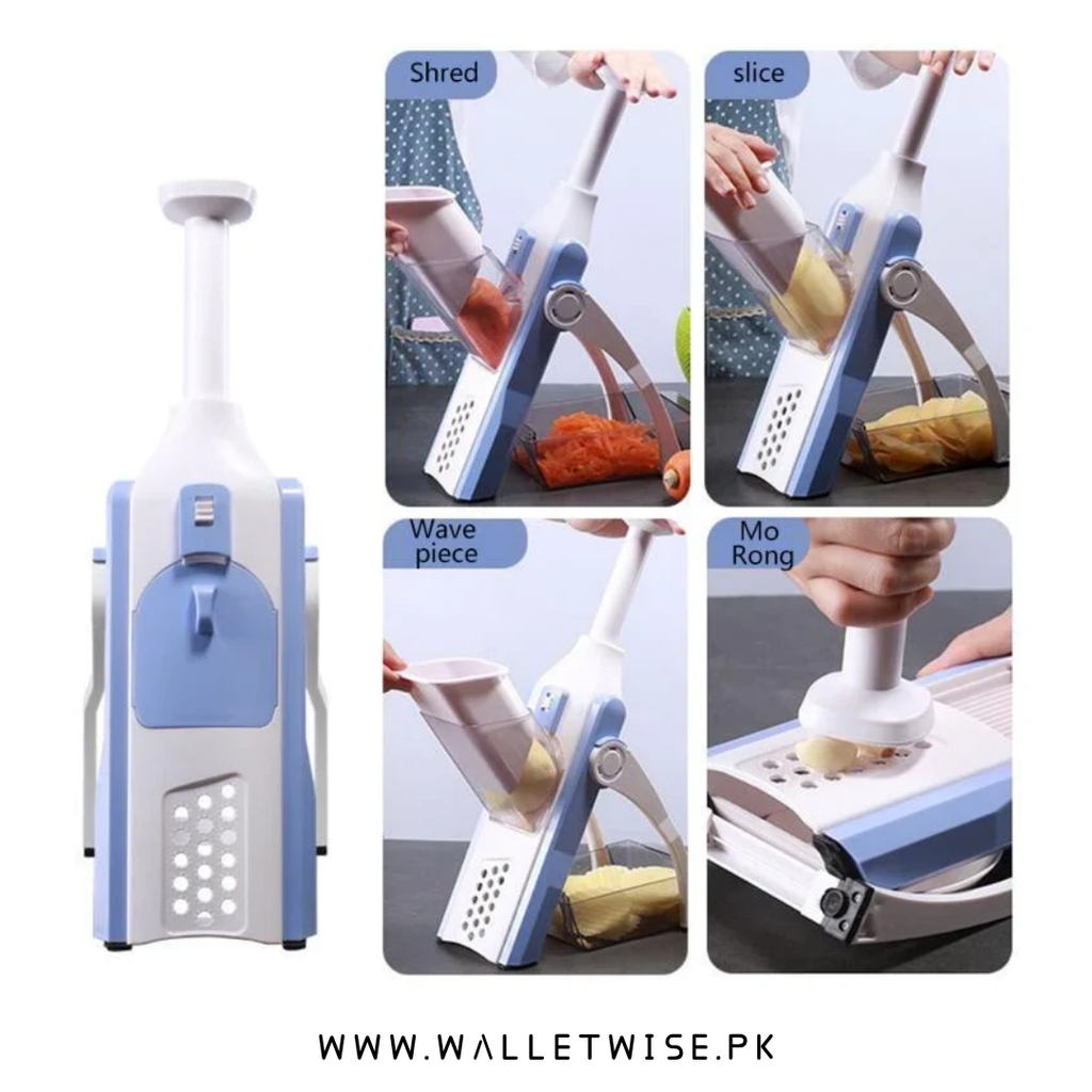 5-in-1 Manual Vegetable Cutter, Multi-Functional Vegetable Chopper, Slicer, Dicer & Julienne Cutter with Hand Guard and Non-Slip Base, Kitchen Food Prep Tool for Vegetables, Salad & Fries