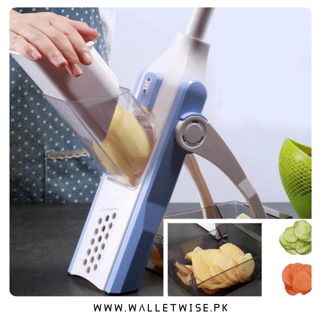 5-in-1 Manual Vegetable Cutter, Multi-Functional Vegetable Chopper, Slicer, Dicer & Julienne Cutter with Hand Guard and Non-Slip Base, Kitchen Food Prep Tool for Vegetables, Salad & Fries