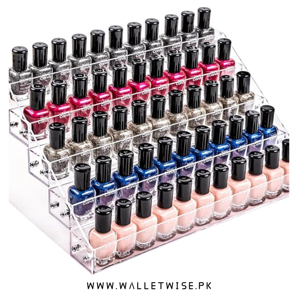 5-Tier Acrylic Nail Polish Organizer, Clear Nail Polish Holder & Display Rack, Multi-Purpose Cosmetic Storage Stand for Nail Tools, Lipsticks, Essential Oils, Makeup & Beauty Accessories