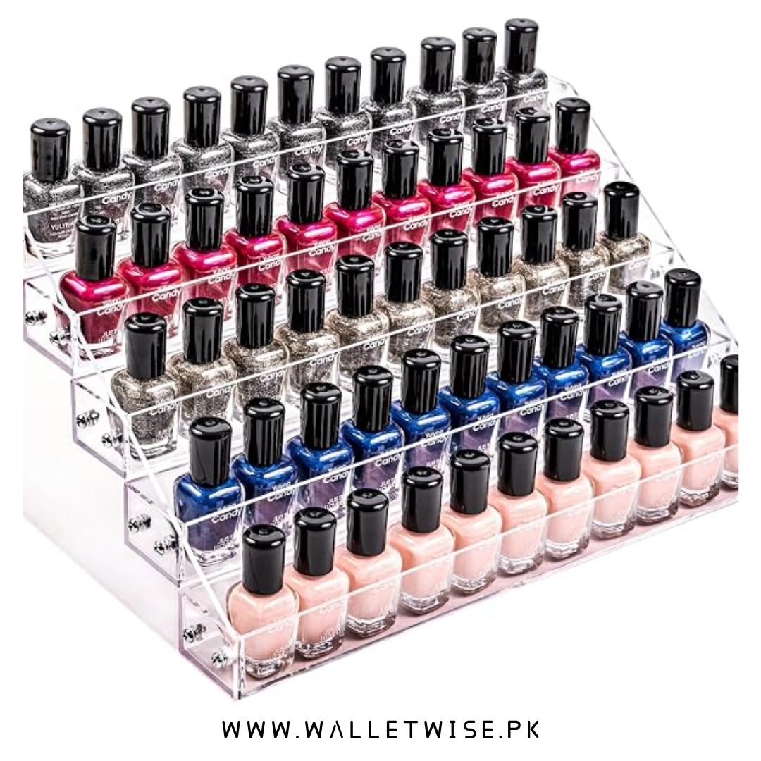 5-Tier Acrylic Nail Polish Organizer, Clear Nail Polish Holder & Display Rack, Multi-Purpose Cosmetic Storage Stand for Nail Tools, Lipsticks, Essential Oils, Makeup & Beauty Accessories