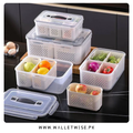 6 Compartment Fresh Keeping Storage Organizer Box with Drain Baskets & Airtight Lid