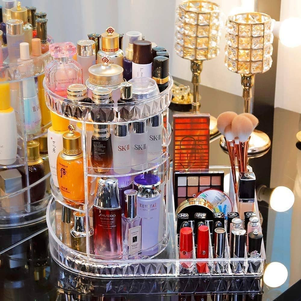 Rotating + Adhesive Acrylic Makeup Organizer