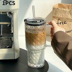 750ML glass tumbler with handle lid and reusable straw for coffee juice water and iced drinks
