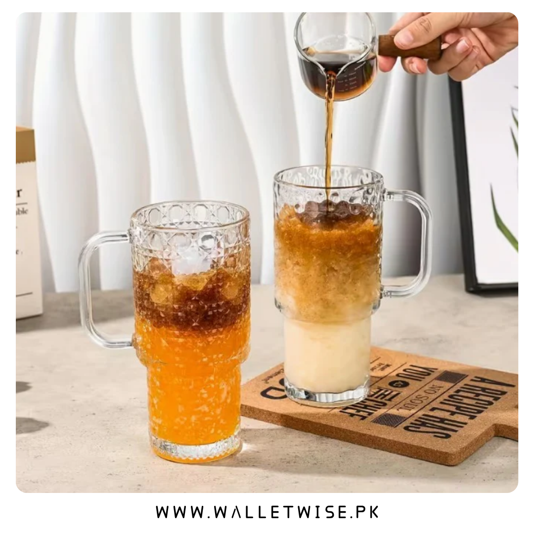 750ML glass tumbler with handle lid and reusable straw for coffee juice water and iced drinks