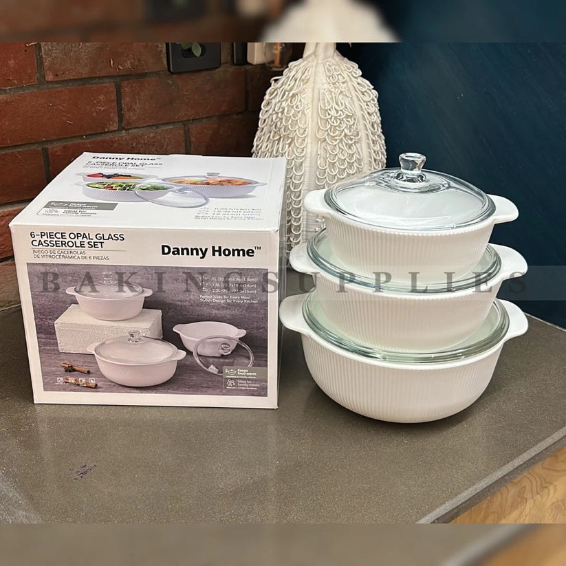 Danny Home 6 Piece Opal Glass Casserole Set with Glass Lids