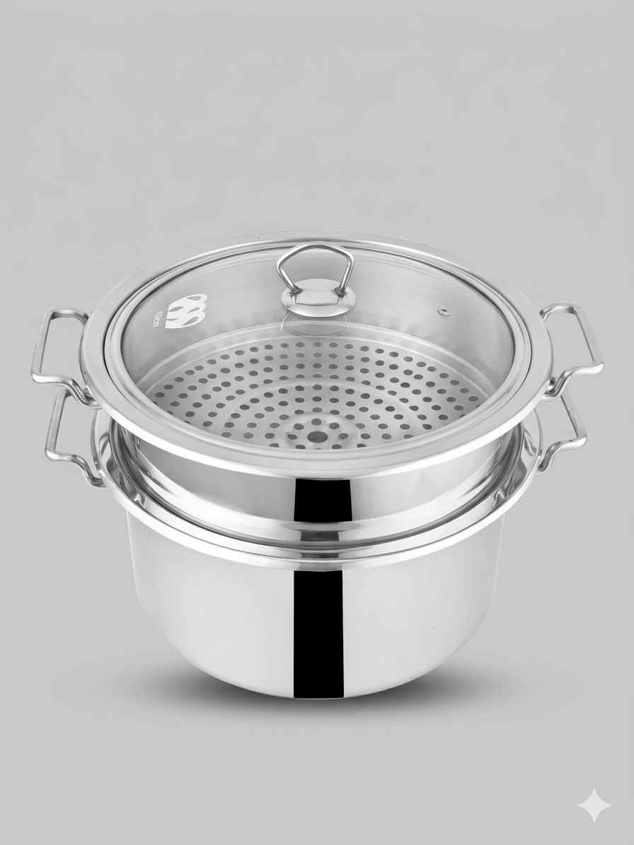 24 CM Alpha Pure Stainless Steel Food Steamer double bottom heavy weight