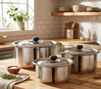 Alpha Stainless Steel 3pcs Glory Casseroles Sets. 16cm-18cm & 20cm