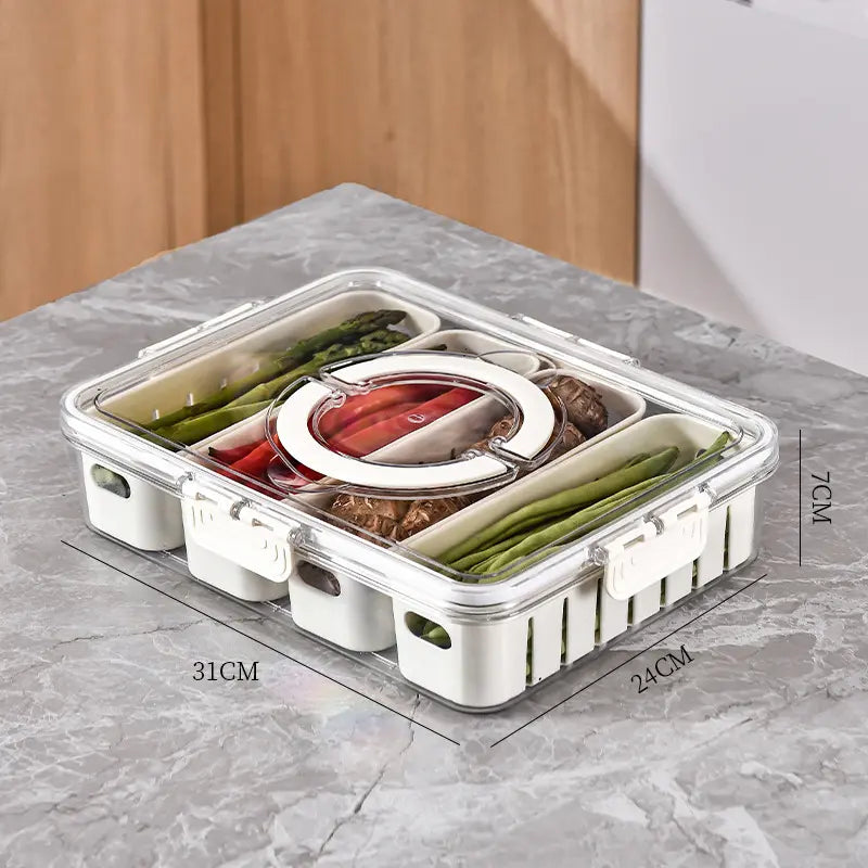 Acrylic 4 Grid Sealed Fridge Storage Box With Strainer - My Store