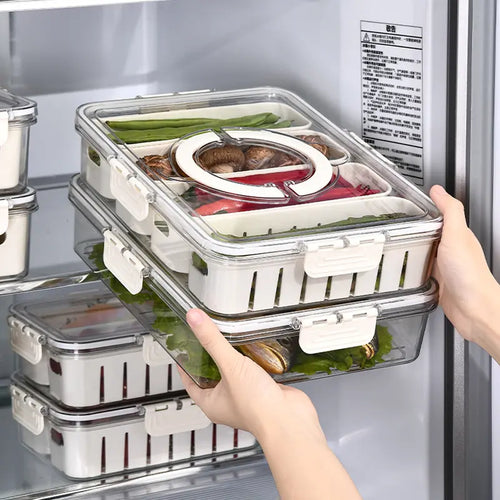 Acrylic 4 Grid Sealed Fridge Storage Box With Strainer - My Store