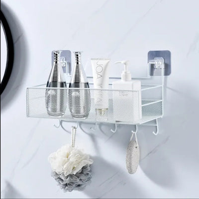 Metal Meshed Wall-Mounted Shelf with Hooks - My Store