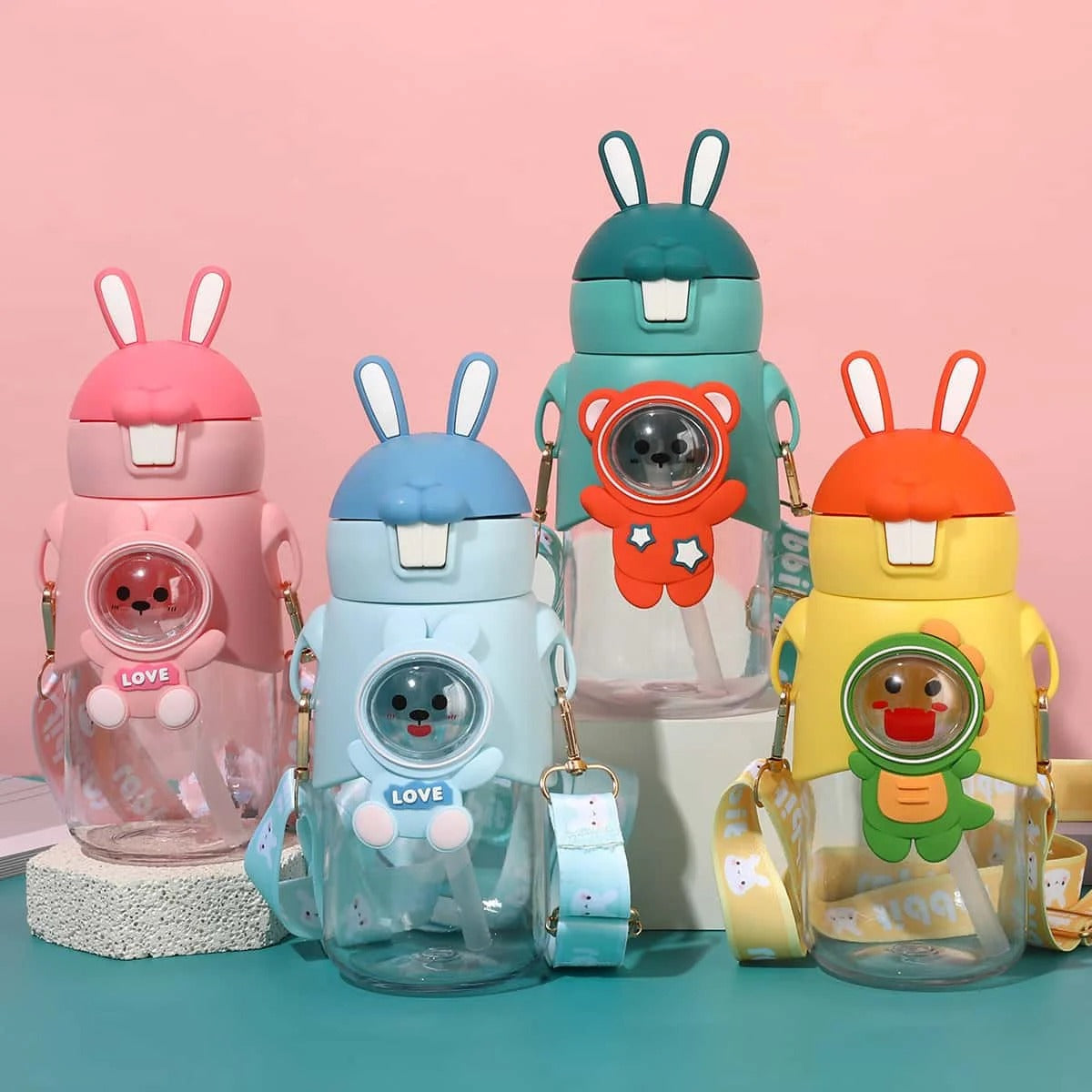 Cute Rabbit Water Bottle with Straw Leak-proof