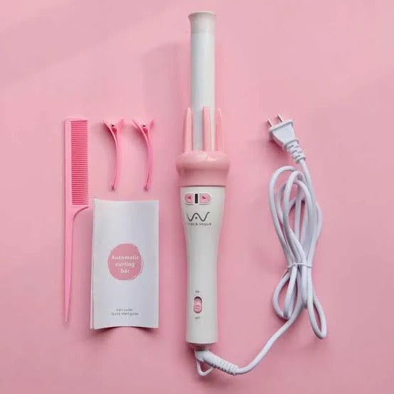 Automatic Pink Hair Curler Spin 360° Rotating Hair Styling Roller