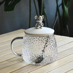 Glass Cartoon Cute Bear Cup with Cover and Spoon