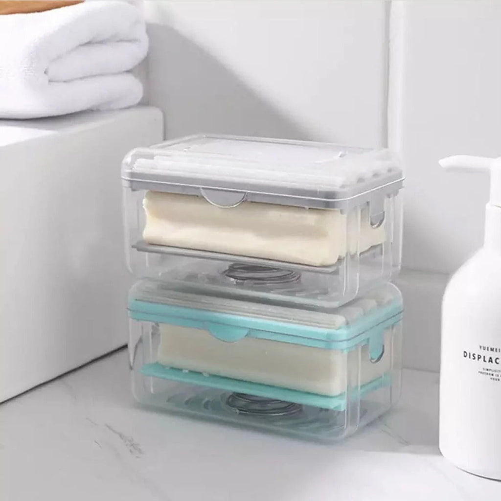 Soap Shower Box With Sponge Rollers, Foam Soap Dispenser with Roller and Drain, 2 in 1 Soap Cleaning Storage Foaming Box