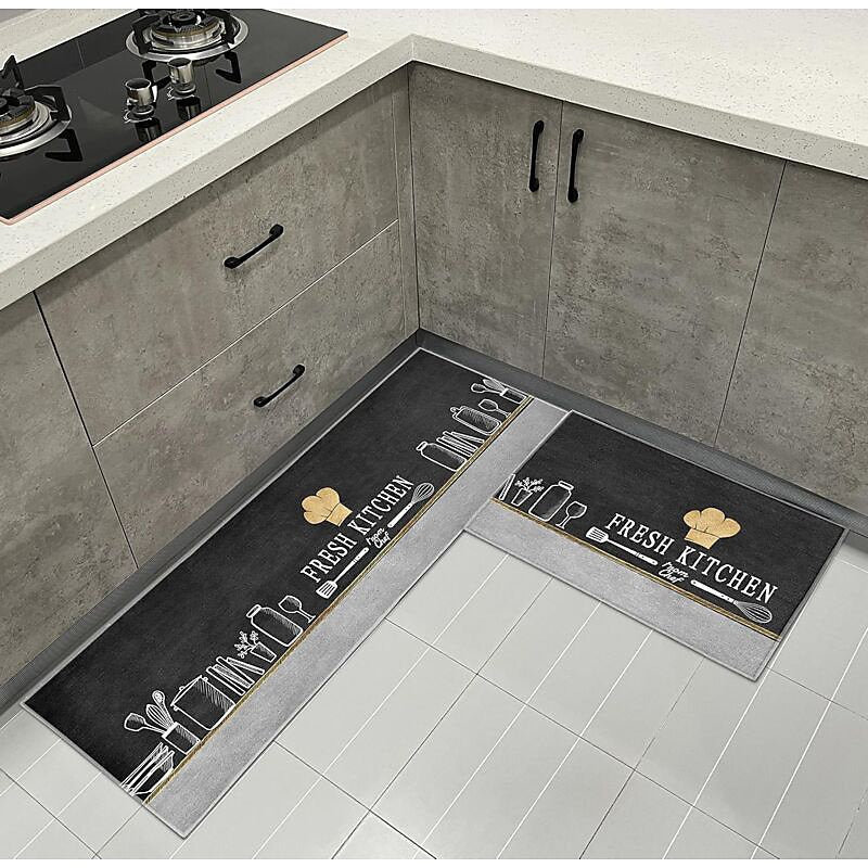 2 Pcs Kitchen Mats Non Slip Water and Oil Absorbent Dustproof Kitchen Rugs Indoor Floor Mats