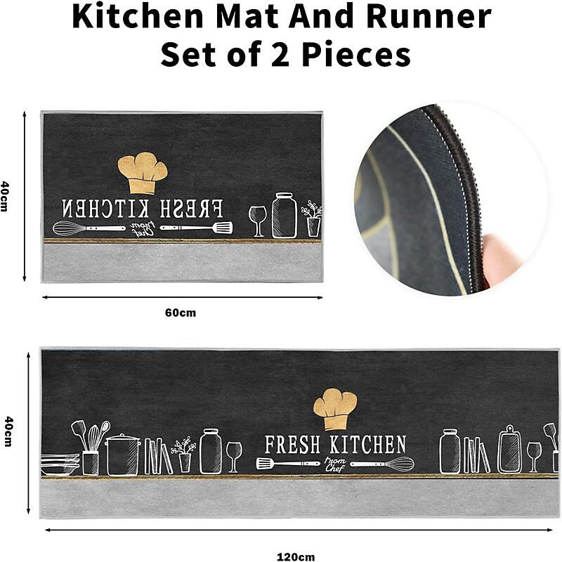 2 Pcs Kitchen Mats Non Slip Water and Oil Absorbent Dustproof Kitchen Rugs Indoor Floor Mats