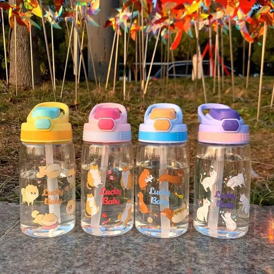 Lucky Baby Water Bottle Bouncing Cup, 480ML Leakproof Children's Straw Cup