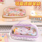 Three Little Cute Double-Layer Pencil Case – Pastel Purple