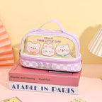 Three Little Cute Double-Layer Pencil Case – Pastel Purple