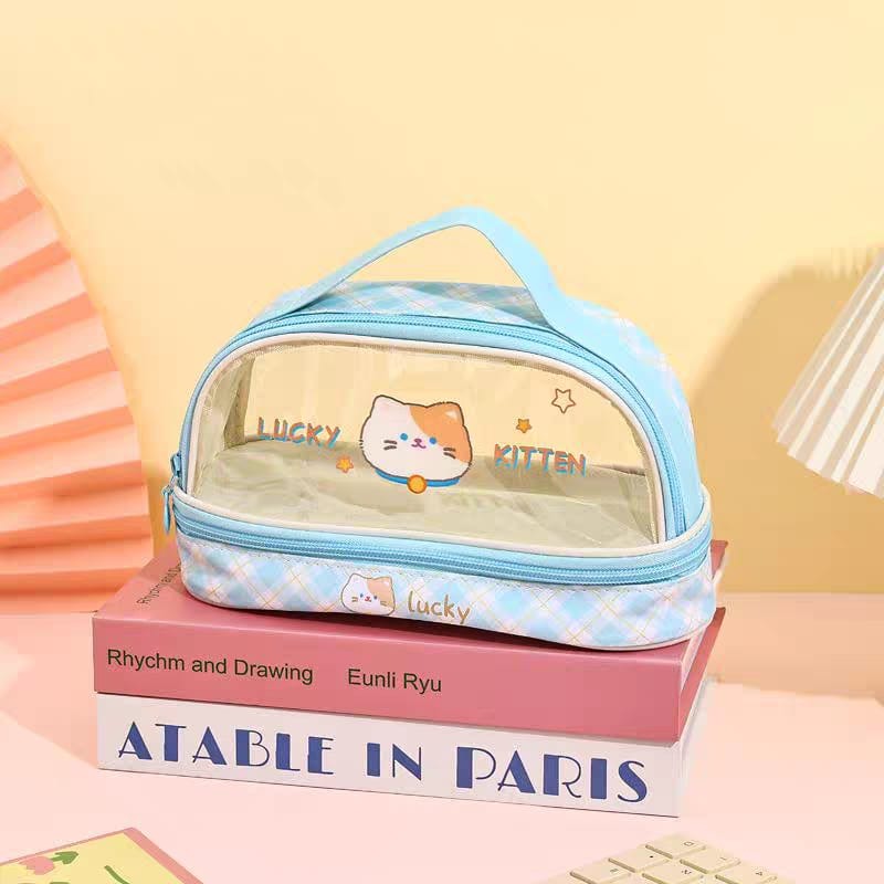 Three Little Cute Double-Layer Pencil Case – Pastel Purple