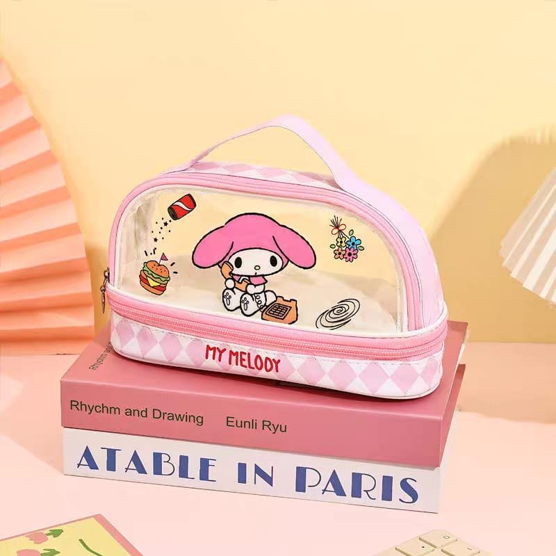 Three Little Cute Double-Layer Pencil Case – Pastel Purple