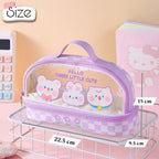 Three Little Cute Double-Layer Pencil Case – Pastel Purple