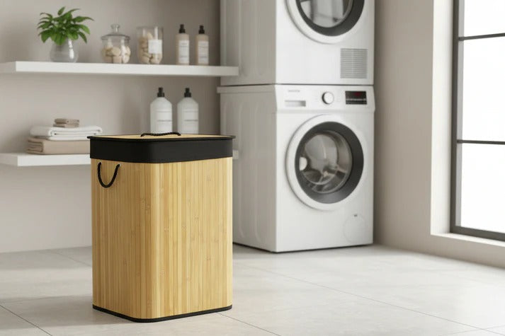 Premium Bamboo Laundry Basket with Lid – 72L Capacity
