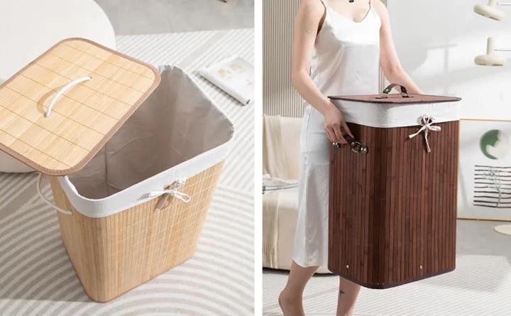 Premium Bamboo Laundry Basket with Lid – 72L Capacity