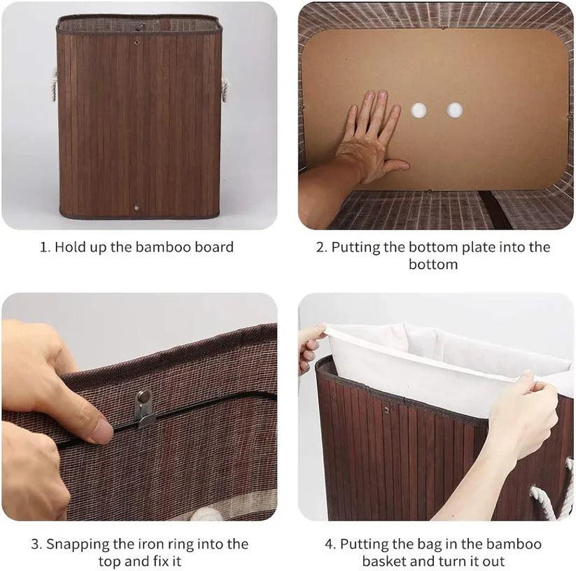Premium Bamboo Laundry Basket with Lid – 72L Capacity