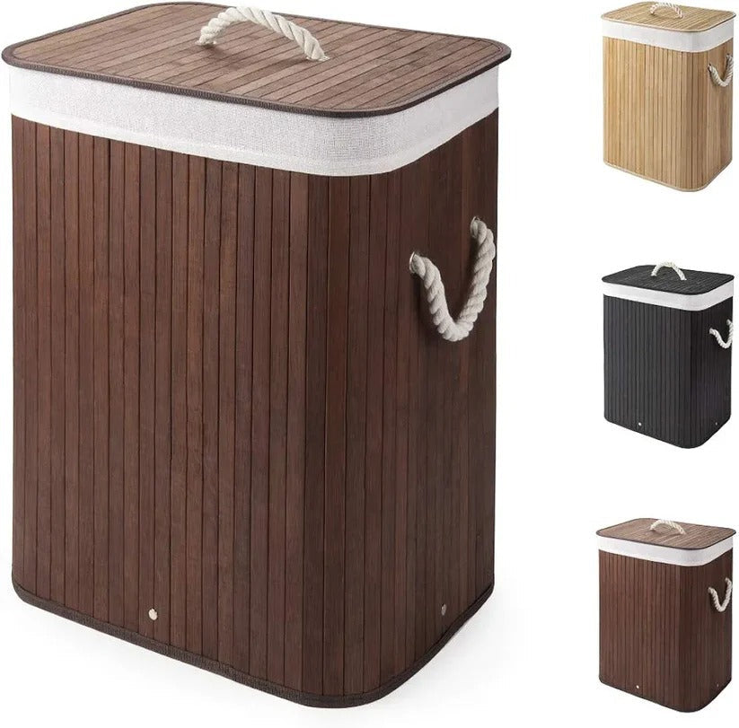 Premium Bamboo Laundry Basket with Lid – 72L Capacity
