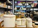 Vintage Cream Bread Bin & Canister Set Rose Gold Handles | Tea Coffee Sugar Biscuit Storage