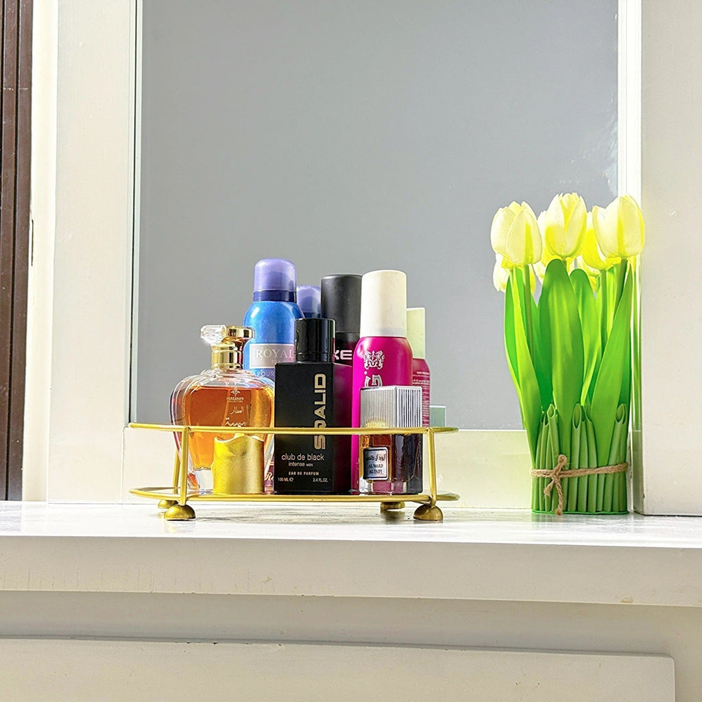 Glassy Golden Vanity Display with Mirror