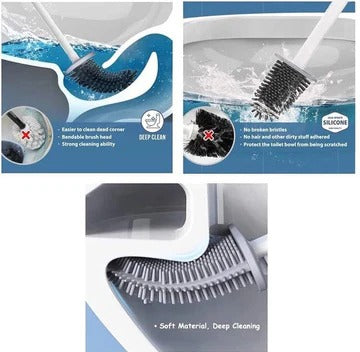 Flexible Silicone Toilet Brush with Floor Holder