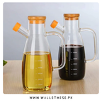 Premium Borosilicate Glass Oil Dispenser Bottle with Bamboo Lid – 900ML