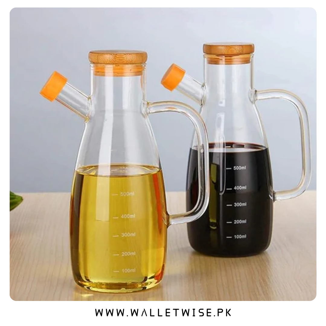 Premium Borosilicate Glass Oil Dispenser Bottle with Bamboo Lid – 900ML
