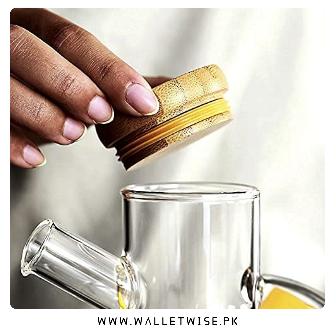 Premium Borosilicate Glass Oil Dispenser Bottle with Bamboo Lid – 900ML