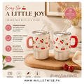 Cherry & Ribbon Ceramic Mug with Lid & Glass Straw (500–550ml)