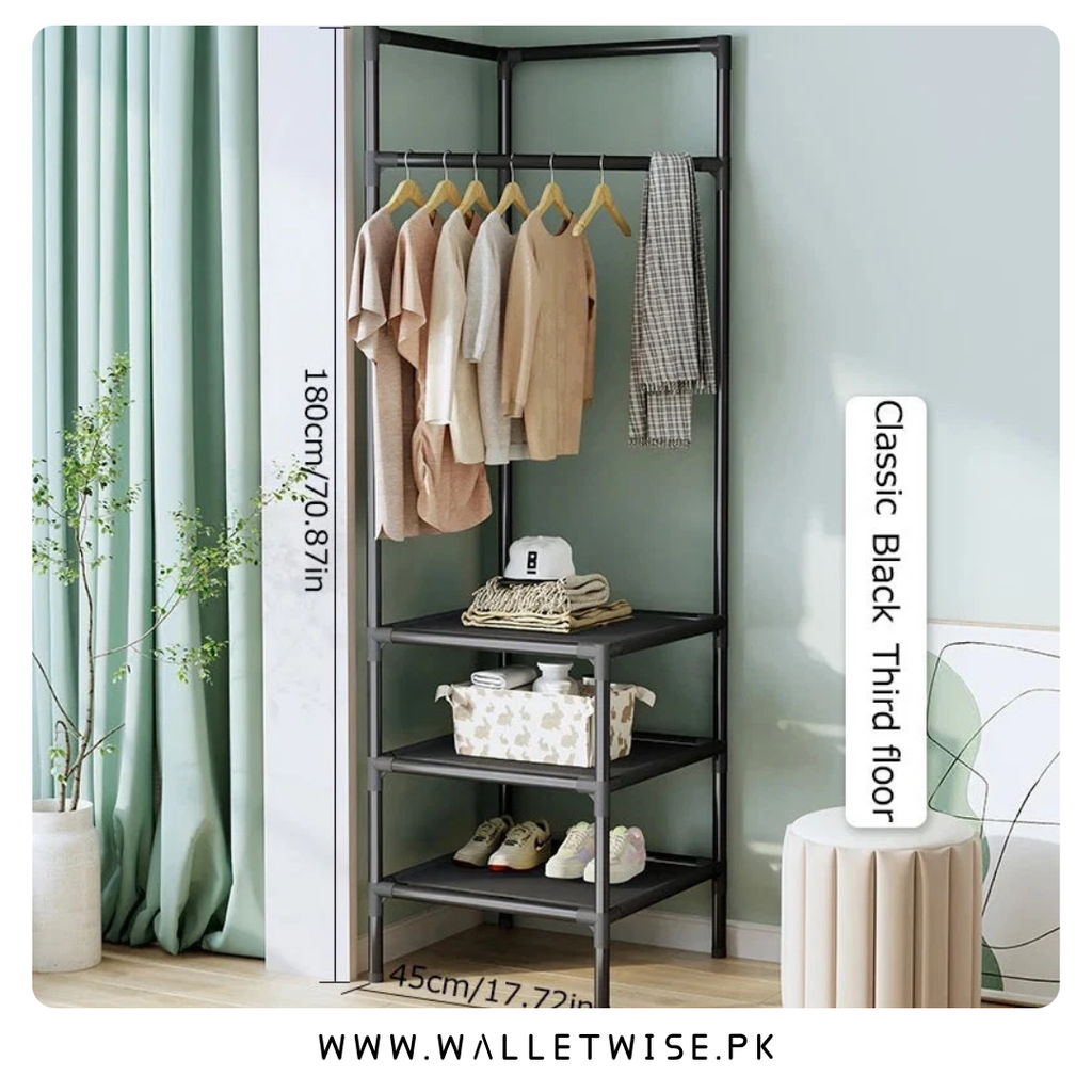 Corner Floor Standing Clothes Rack – Multi-Layer Coat, Hat & Garment Organizer