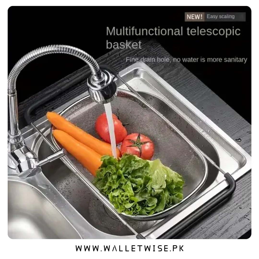 Danny Home expandable stainless steel drain basket for kitchen sink used for washing vegetables fruits and draining food